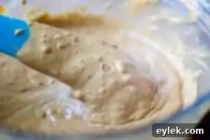 Chocolate pieces being stirred into the gingerbread cake batter