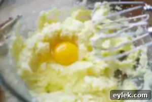 Sugar being added to softened butter in a mixing bowl