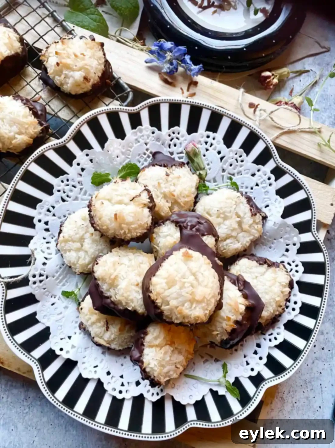 Stacked Elsa's Chocolate Dipped Macaroons