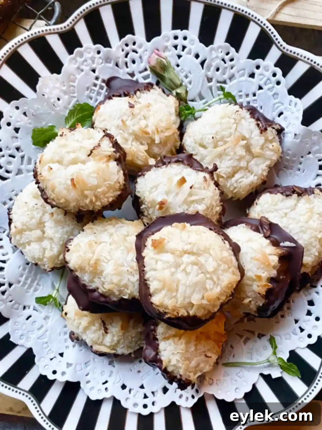 Elsa's Chocolate Dipped Macaroons on a white plate