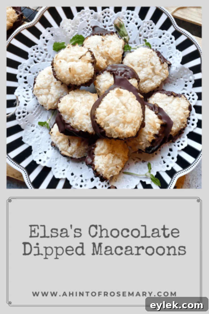 Elsa's Chocolate Dipped Macaroons on a pretty plate