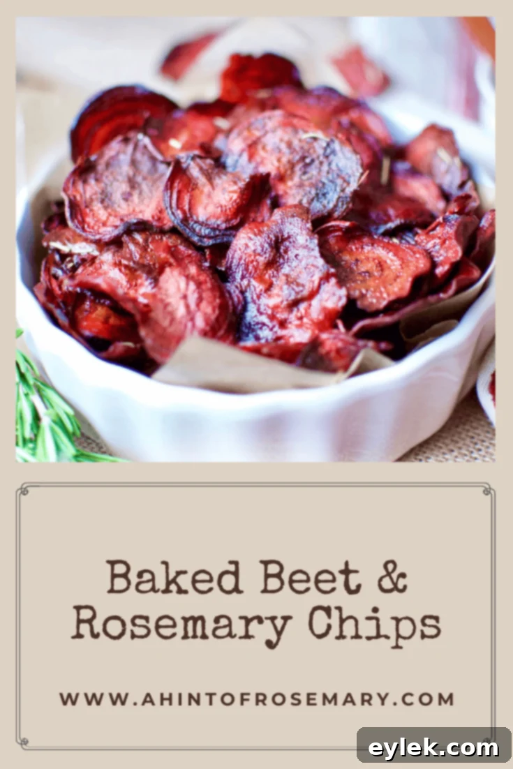 Large bowl of roasted beet and rosemary chips ready to serve