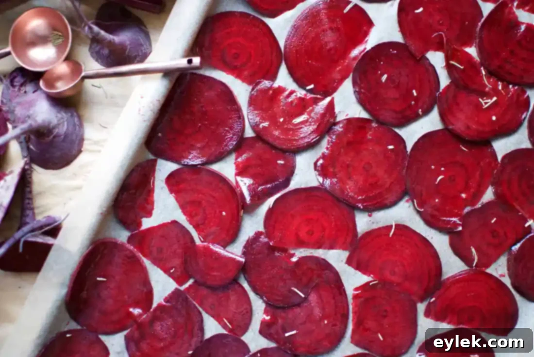 Pile of thinly sliced beets ready for seasoning