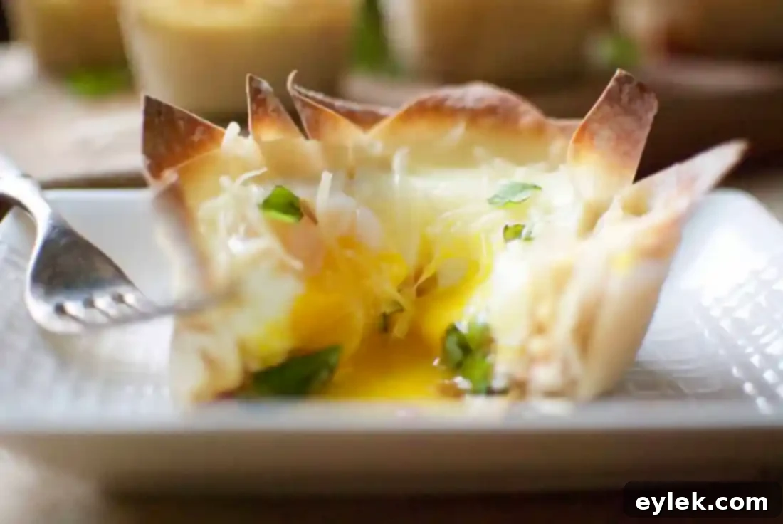Italian Egg Wonton Cups in a muffin tin, showing the easy preparation.