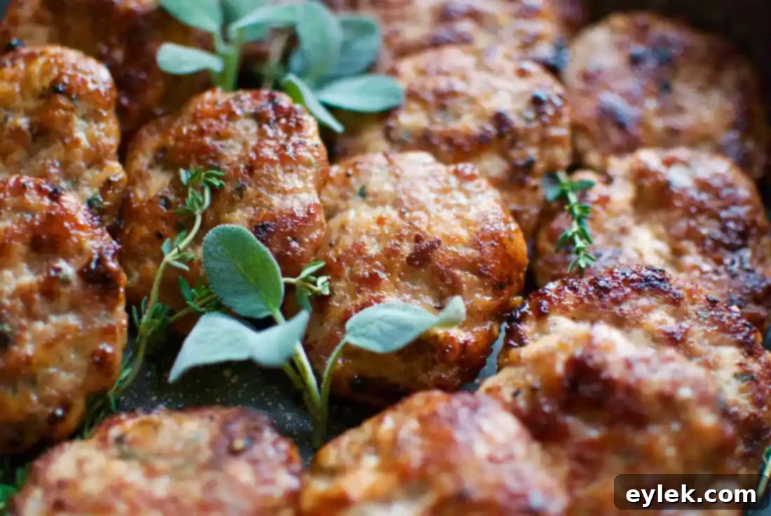 Cooked breakfast sausage patties on a plate
