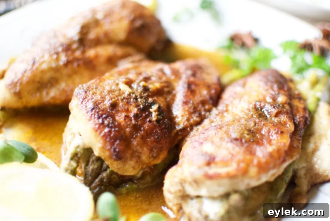 asparagus stuffed chicken with five spice sauce