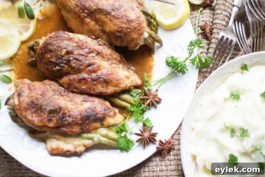 asparagus stuffed chicken with five spice sauce