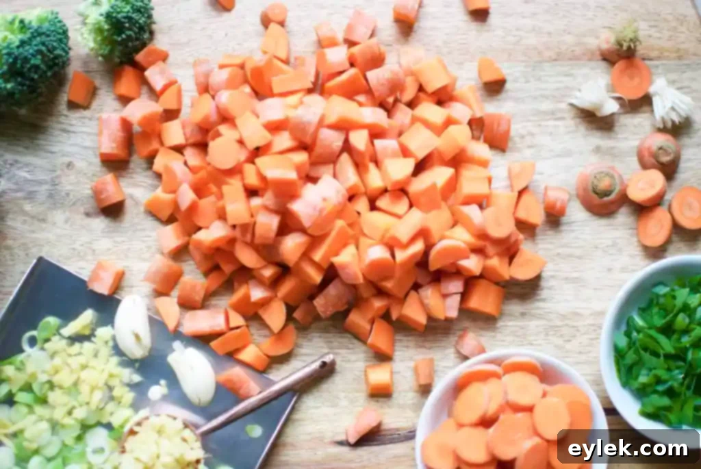 carrot ginger soup with roasted vegetables