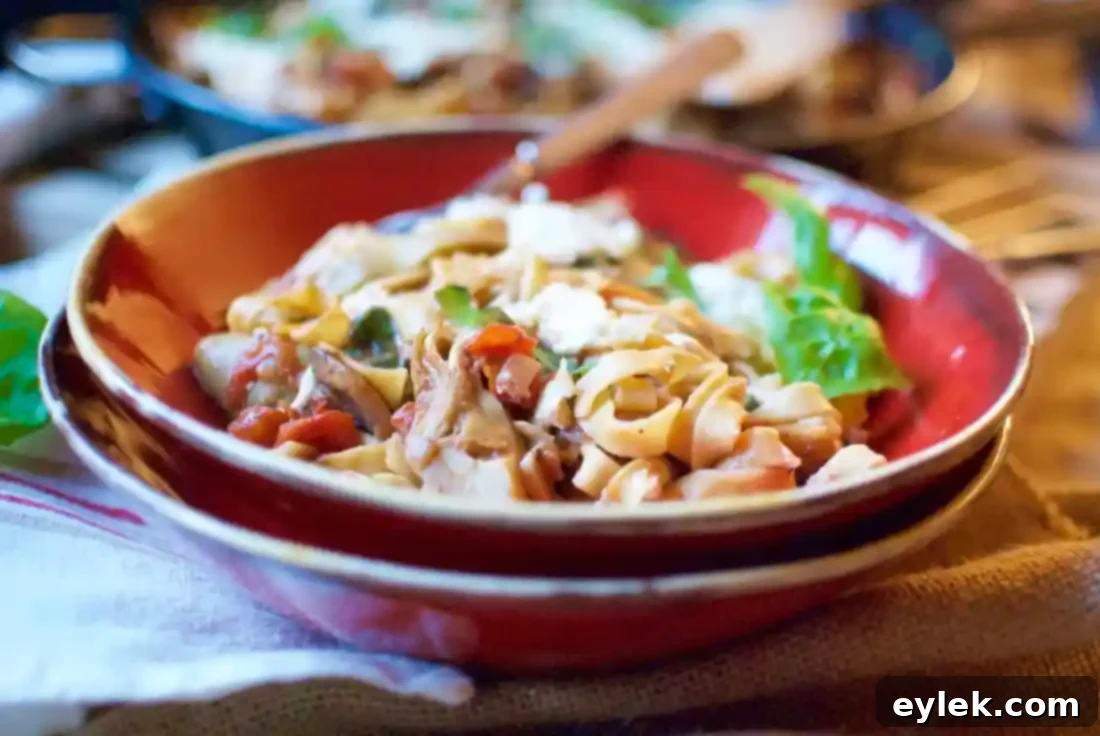 One-Pan Pasta in a rustic serving bowl, showing the texture and ingredients