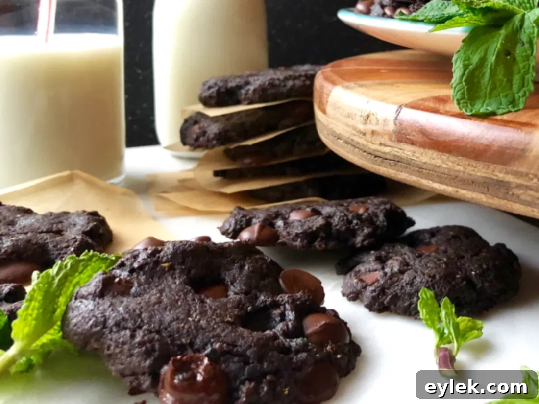 Stacked gluten-free mint double chocolate chip cookies