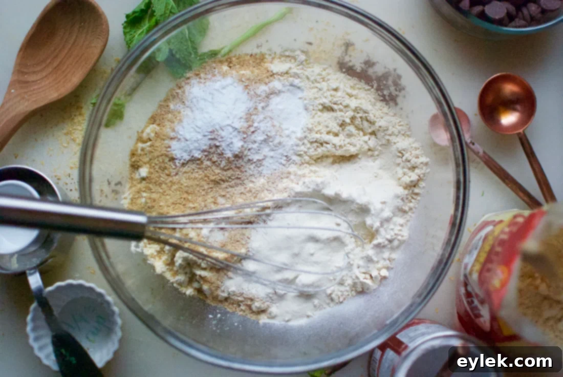 Whisking dry ingredients for gluten-free mint chocolate cookies