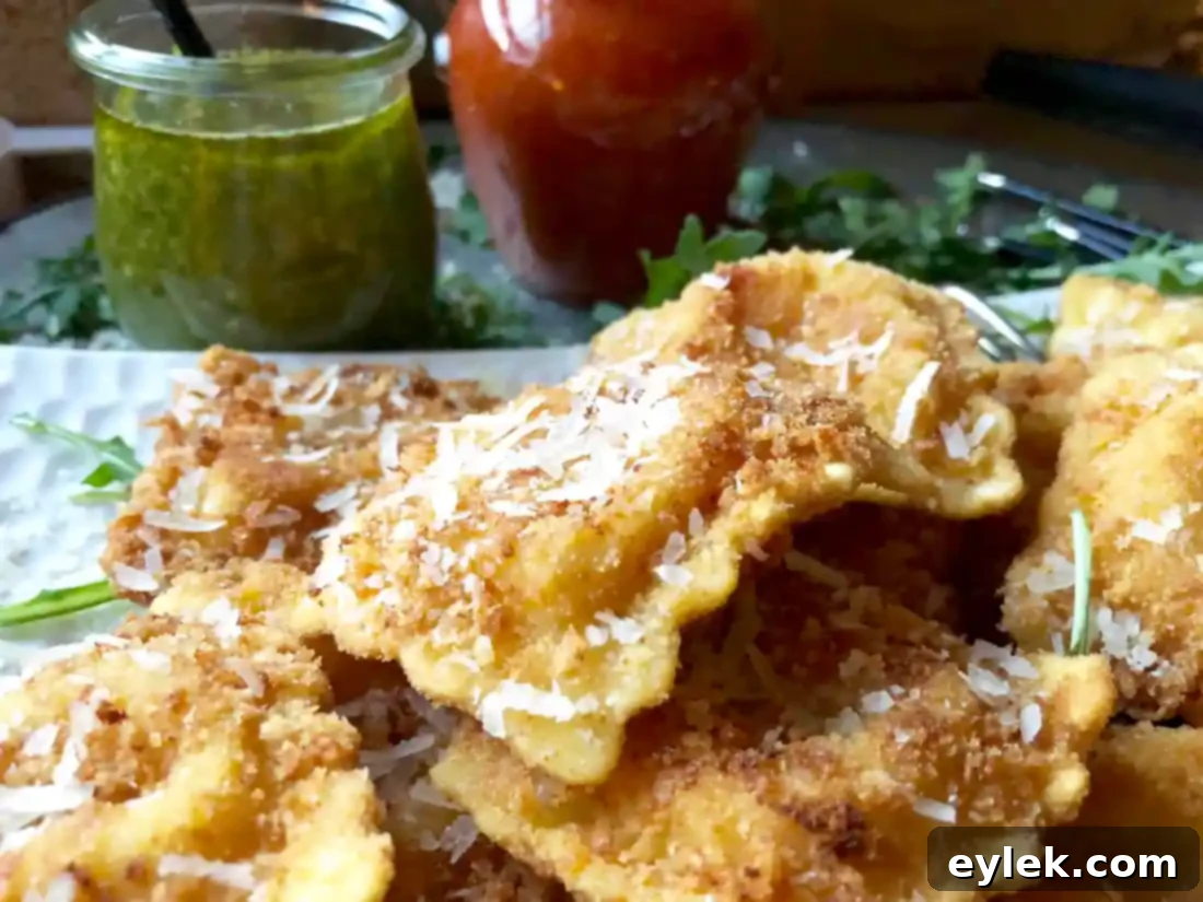 Crispy Fried Cheese Ravioli on a platter, ready to be served