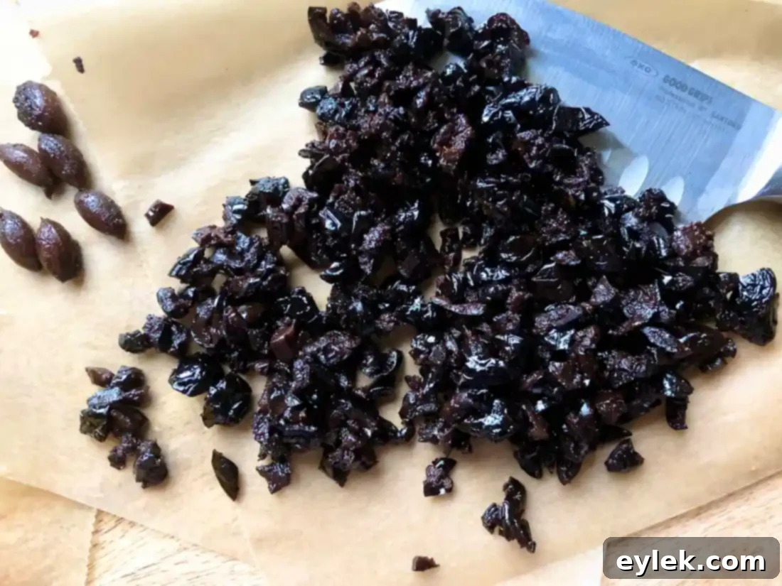 Pitted and chopped black olives, a key ingredient for these cookies.