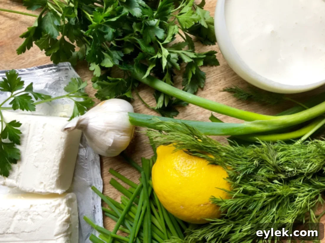 Creamy Herbed Dip with Lemon and Dill ready to be served