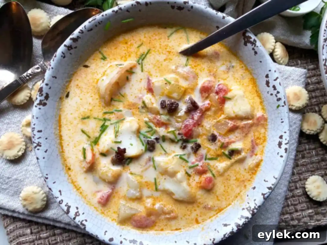 Blushing Seafood Chowder in a pot