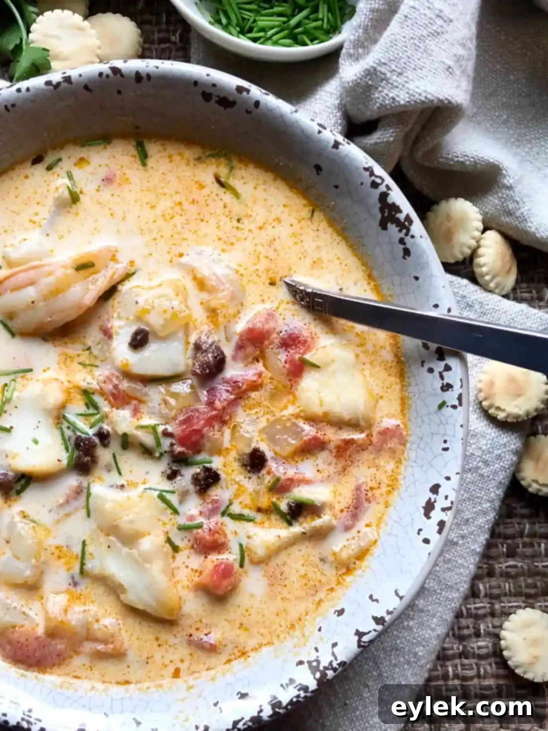 Blushing Seafood Chowder close-up
