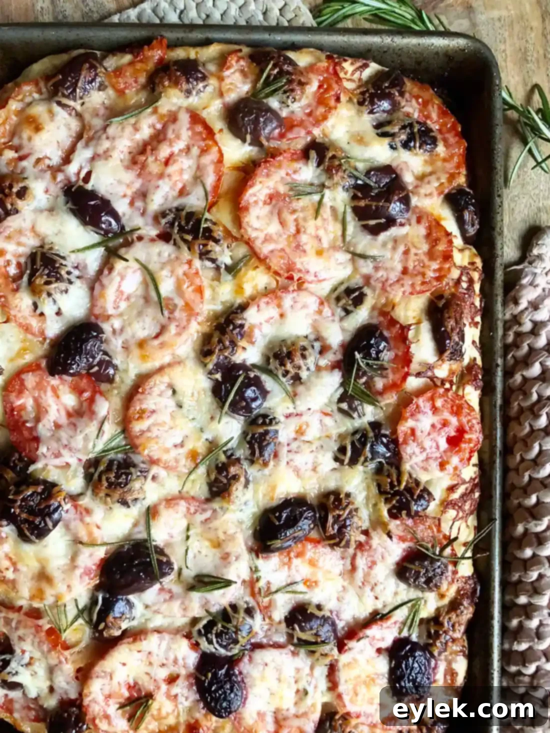 Cheesy Focaccia With Tomatoes & Olives