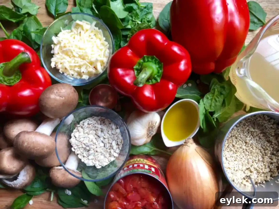 Ingredients for Stuffed Peppers with Quinoa & Spinach