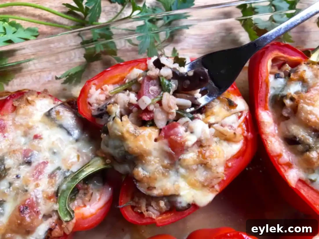 Plated Stuffed Peppers with Quinoa & Spinach