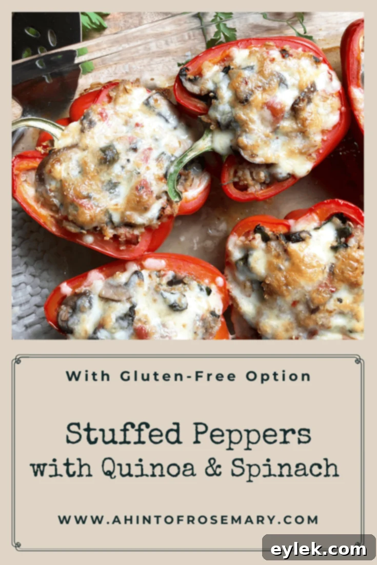 Beautifully plated Stuffed Peppers with Quinoa & Spinach