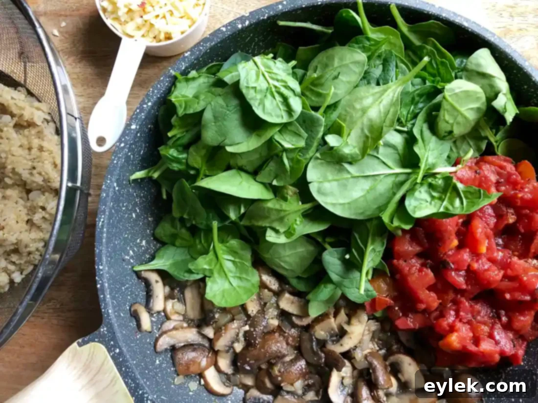 Quinoa and spinach mixture for stuffed peppers