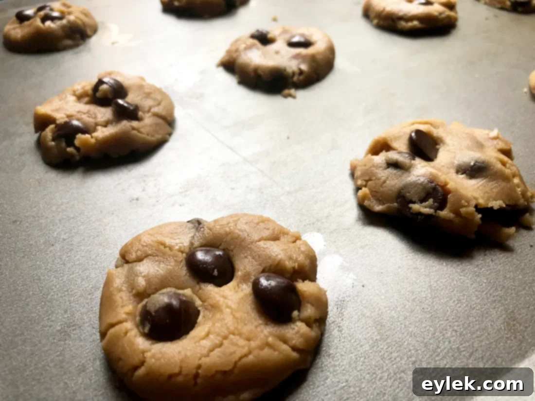 A stack of peanut butter chocolate chip cookies, ready to be filled and made into sandwich cookies.
