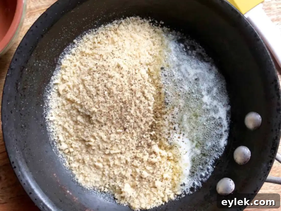 Toasting panko breadcrumbs for crispy topping