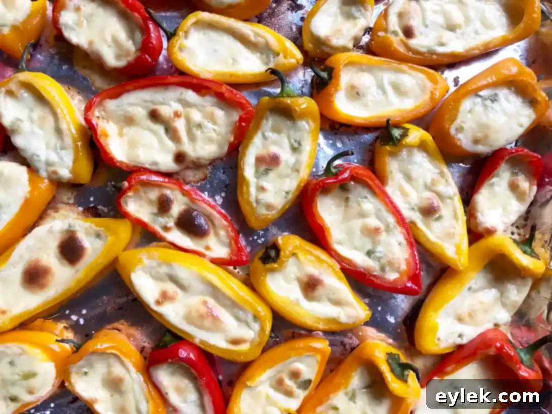 Serving platter of Queso-Filled Mini Peppers with panko topping