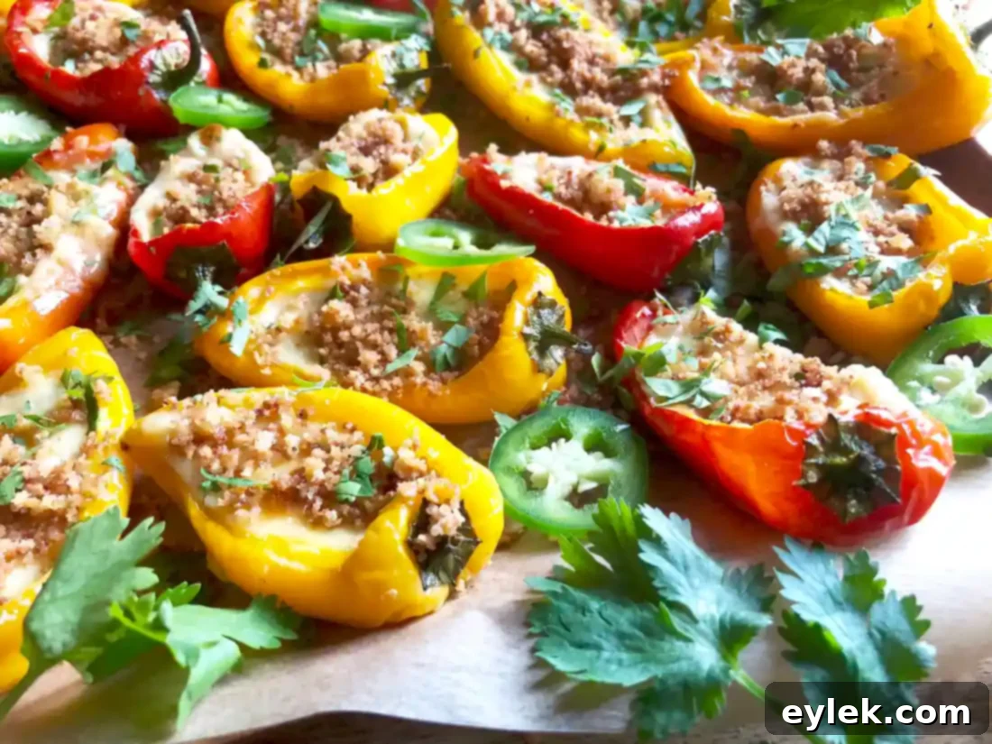 Close-up of Queso-Filled Mini Peppers on a platter