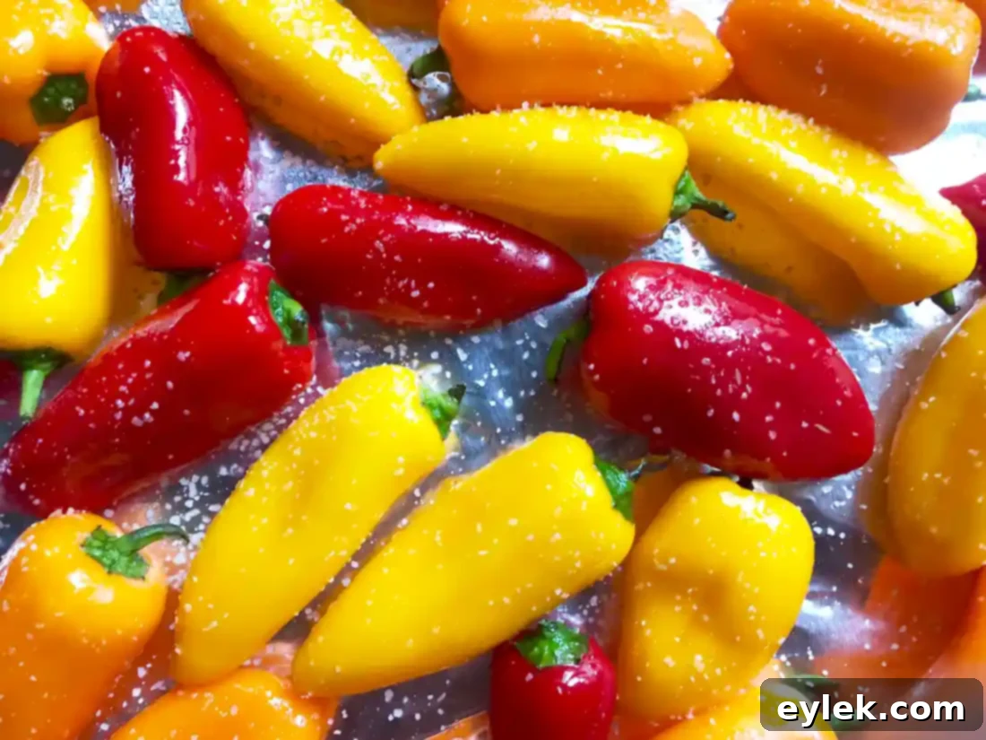Mini peppers ready for broiling