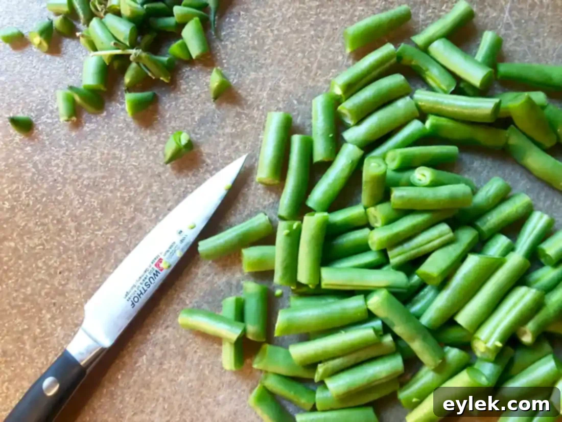 fresh green beans ready for blanching for the ratatouille dip
