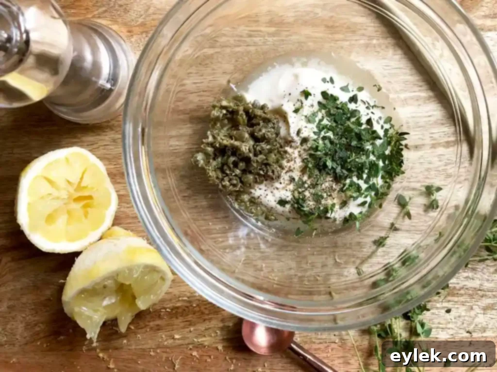 mixing lemon caper aioli ingredients