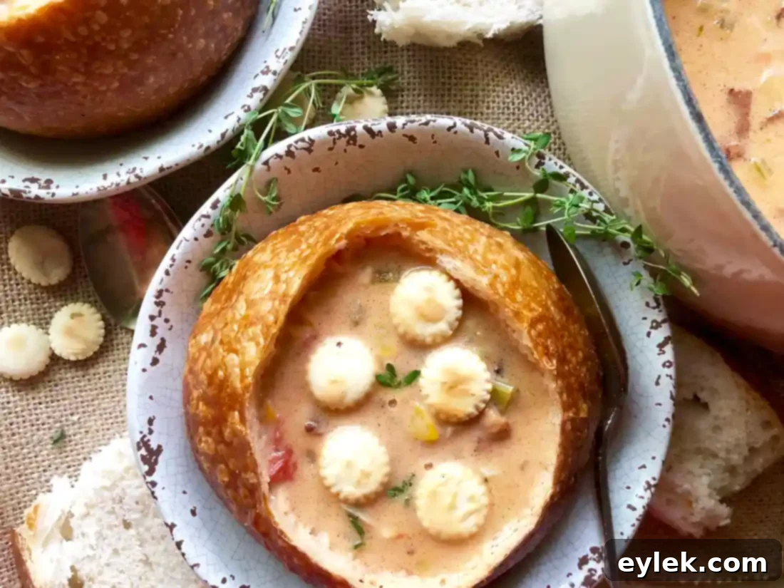 Elevated Manhattan Clam Chowder 15 new manhattan clam chowder in a bread bowl with garnish