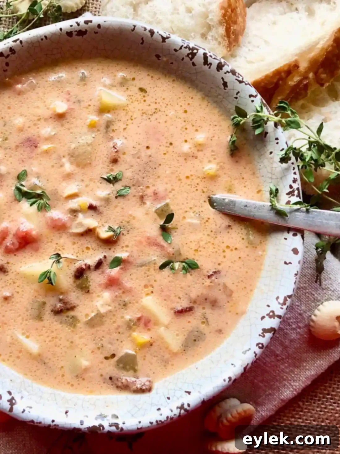 Elevated Manhattan Clam Chowder 16 New Manhattan Clam Chowder in a soup bowl with a spoon