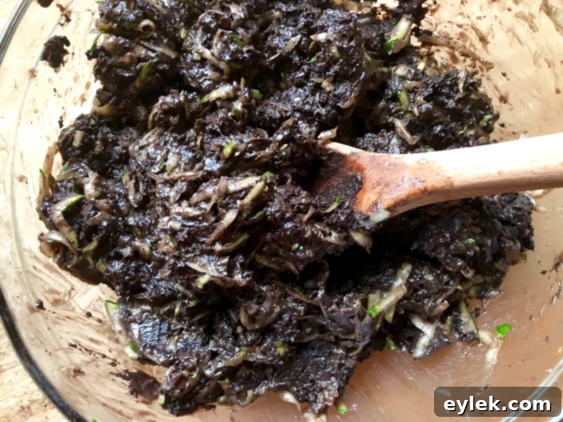 chocolate zucchini loaf batter ready for pan