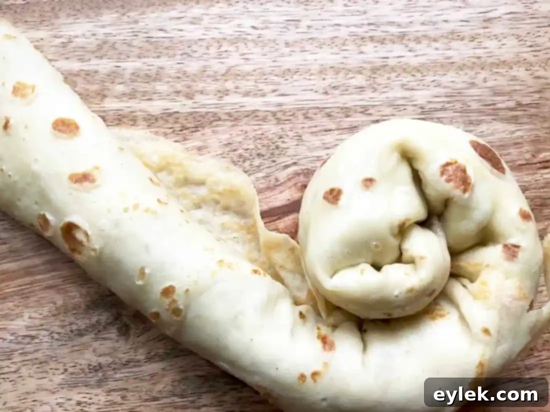 Savory Crepe Egg Rolls rolled into coils