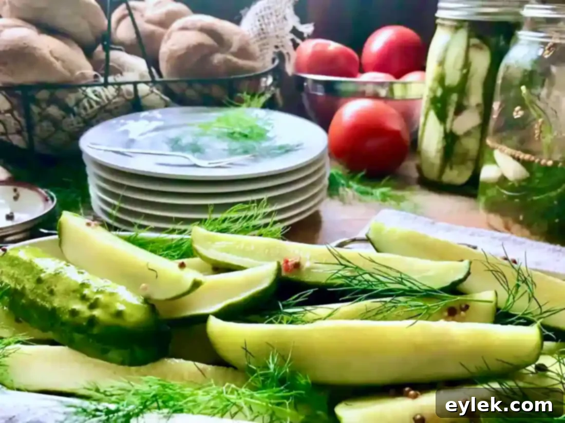 jars of homemade dill pickles in the refrigerator