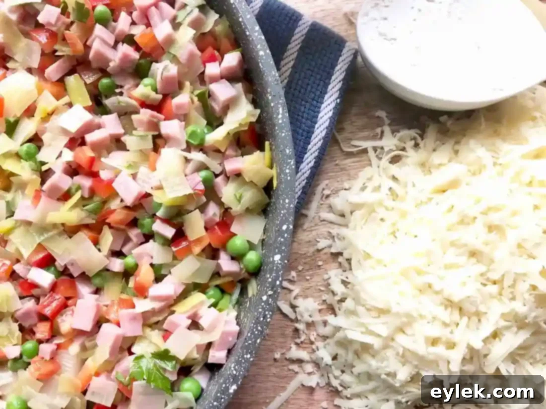 ham & cheese slab pie filling with cheese