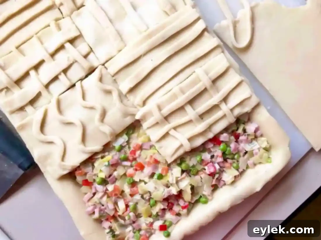 decorated ham & cheese slab pie