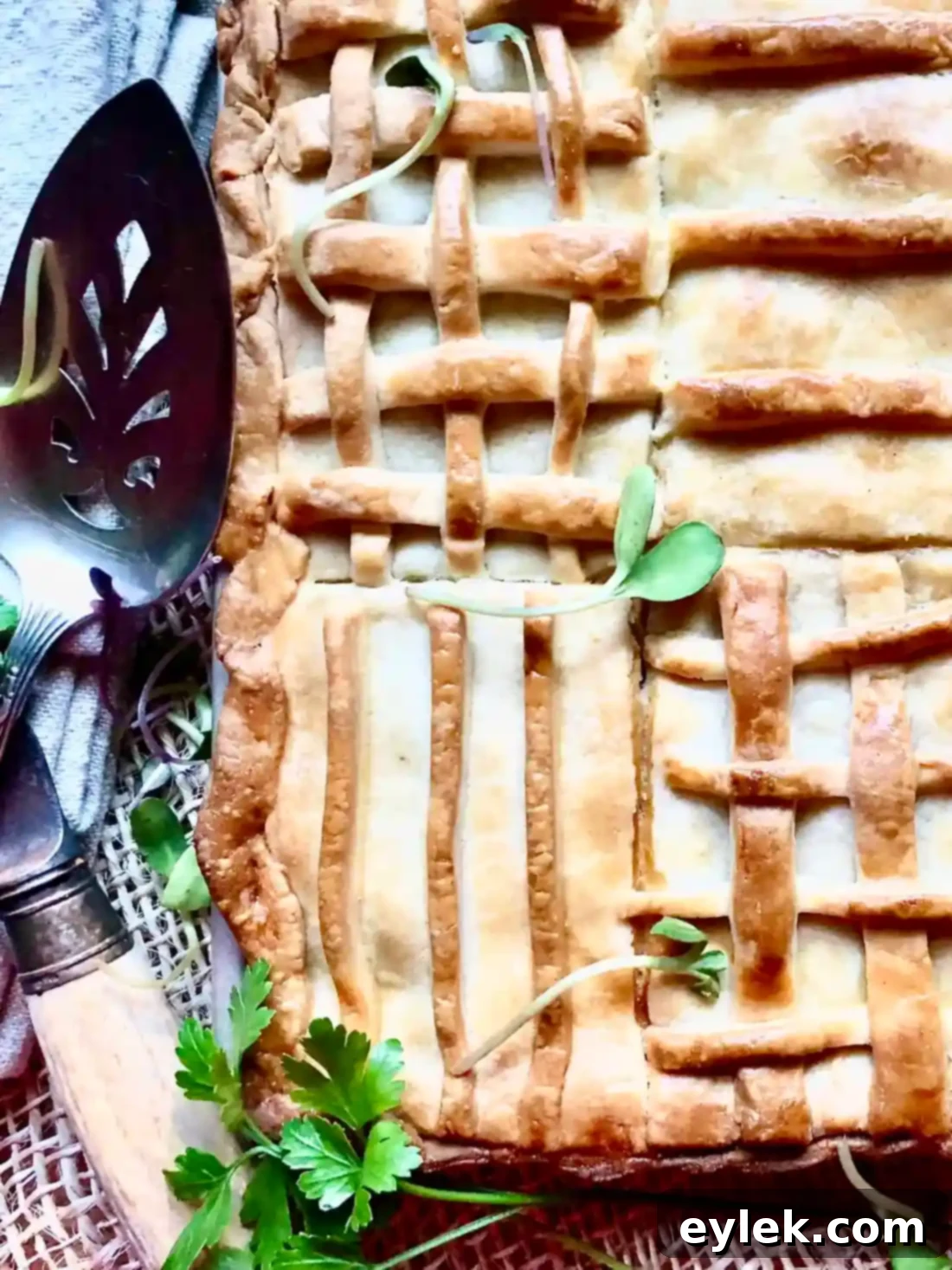 ham & cheese slab pie wrapped for serving