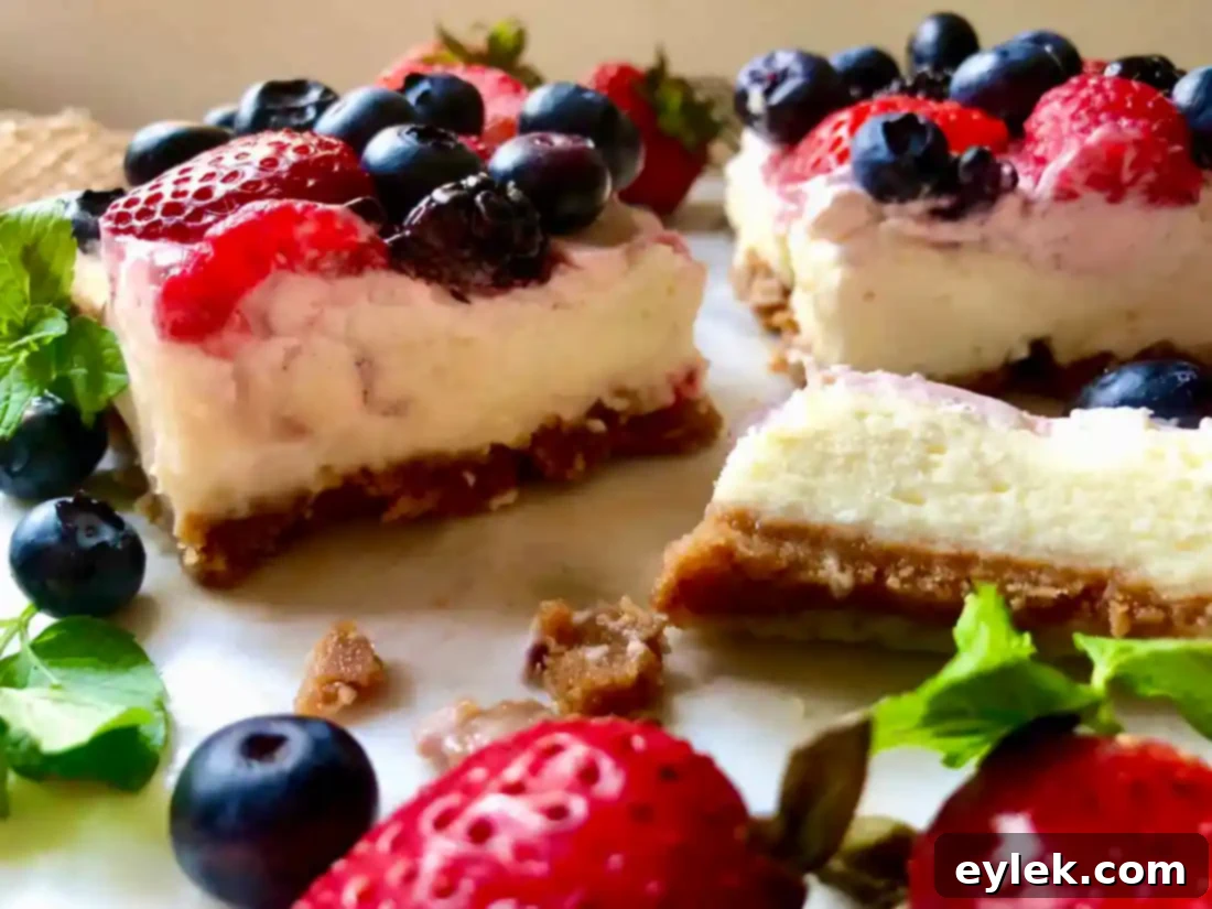 Top view of easy berry cheesecake squares