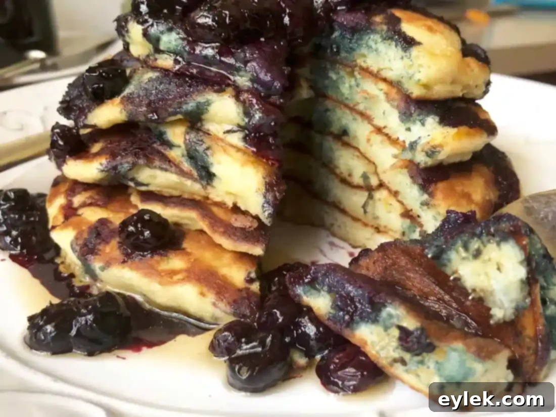 ricotta pancakes with brown butter-maple syrup & blueberry compote