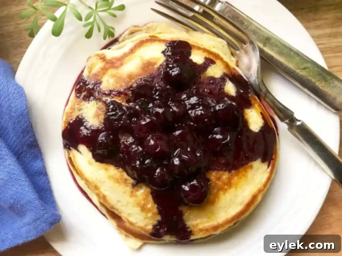 ricotta pancakes with brown butter-maple syrup & blueberry compote