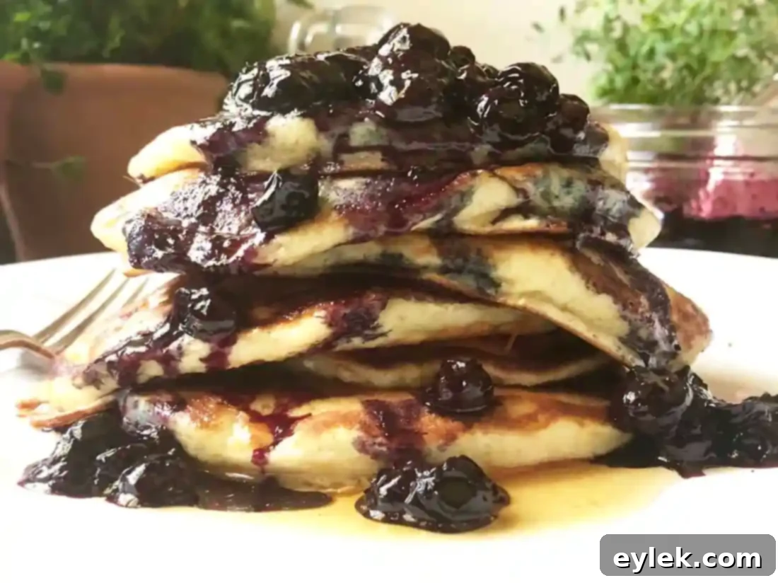 ricotta pancakes with brown butter-maple syrup & blueberry compote