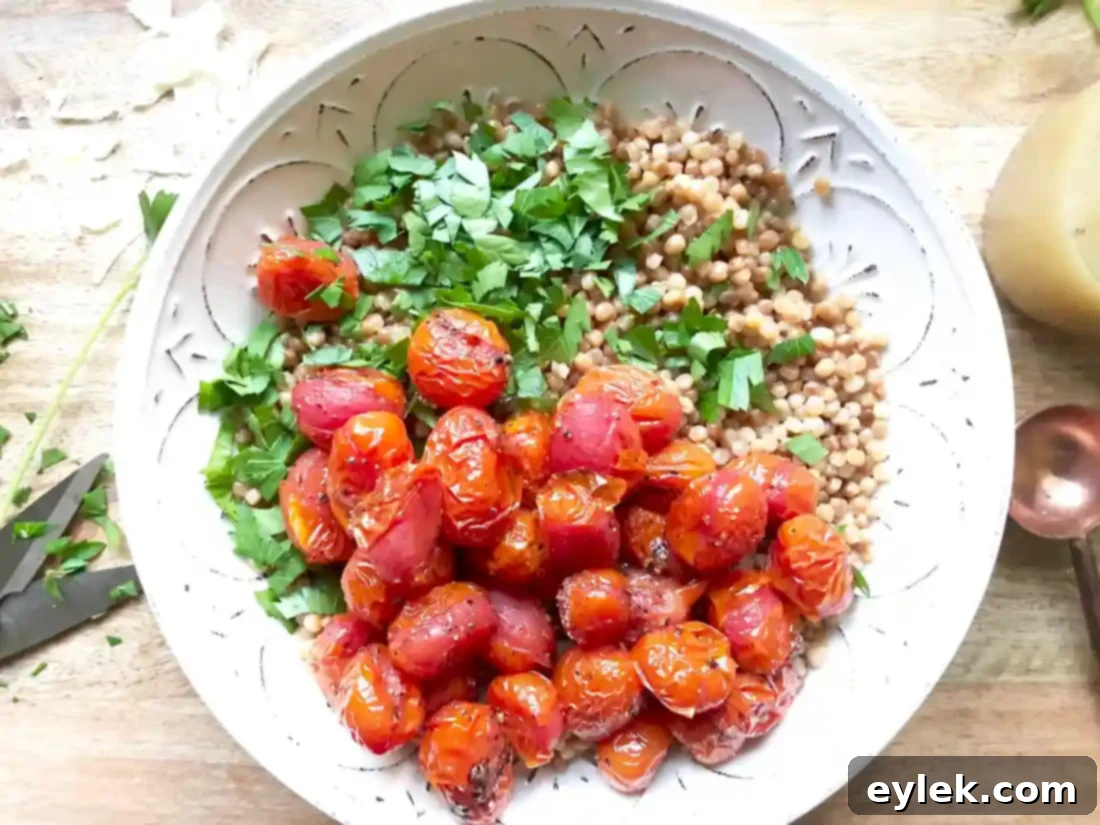 mixing couscous with vinaigrette