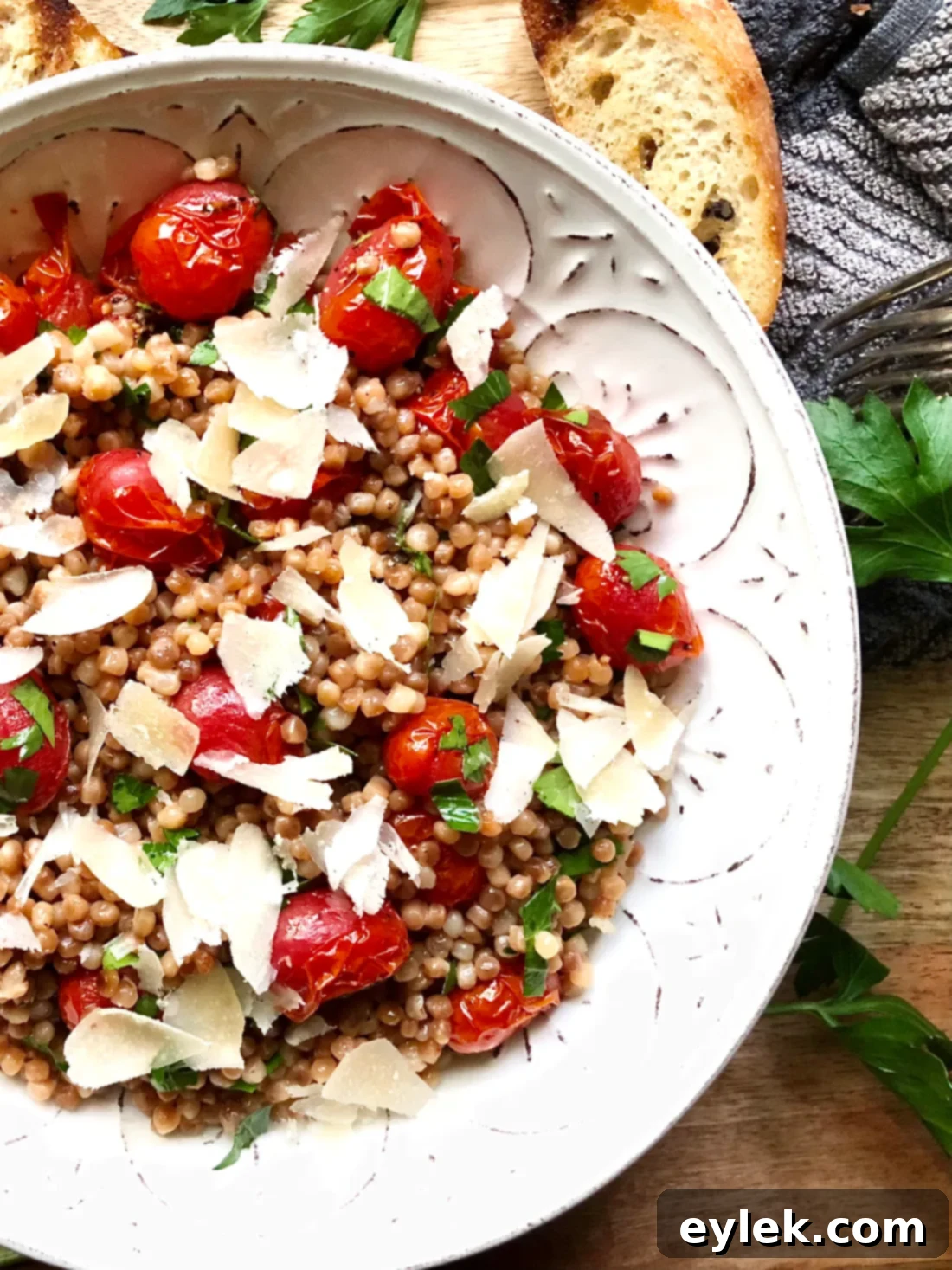 Toasted Couscous & Roasted Tomato Salad with side view
