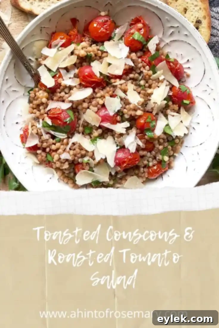 Toasted Couscous & Roasted Tomato Salad with vertical shot