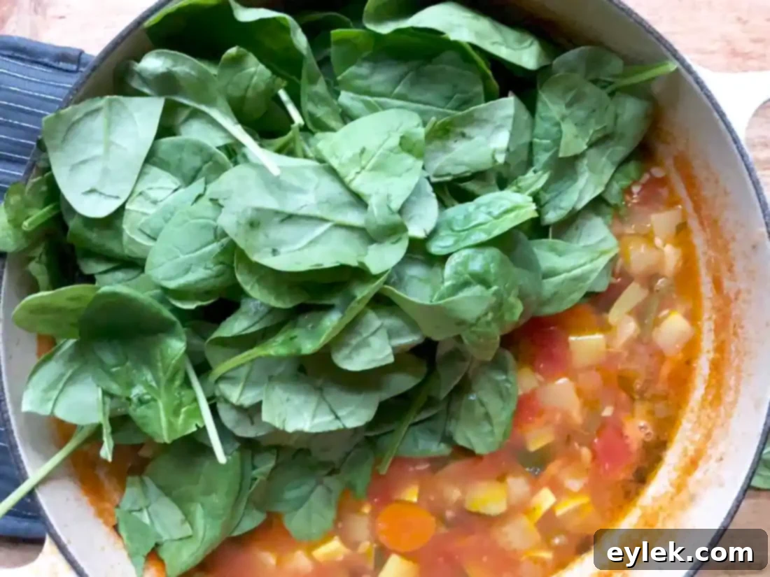 serving cheesy garden minestrone with melted cheese