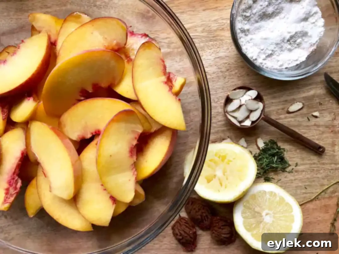 peaches and lemon juice in a bowl