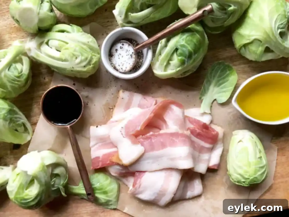 balsamic roasted brussels sprouts with bacon, cooked and ready to serve
